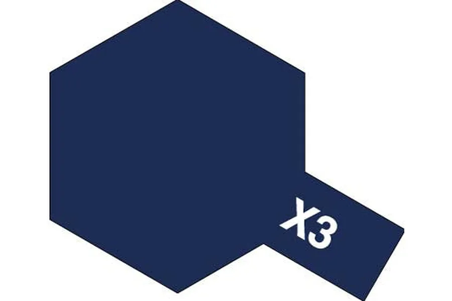 A graphic icon of a dark blue hexagon with a small rectangular tab extending from the bottom right, featuring the white text X3.