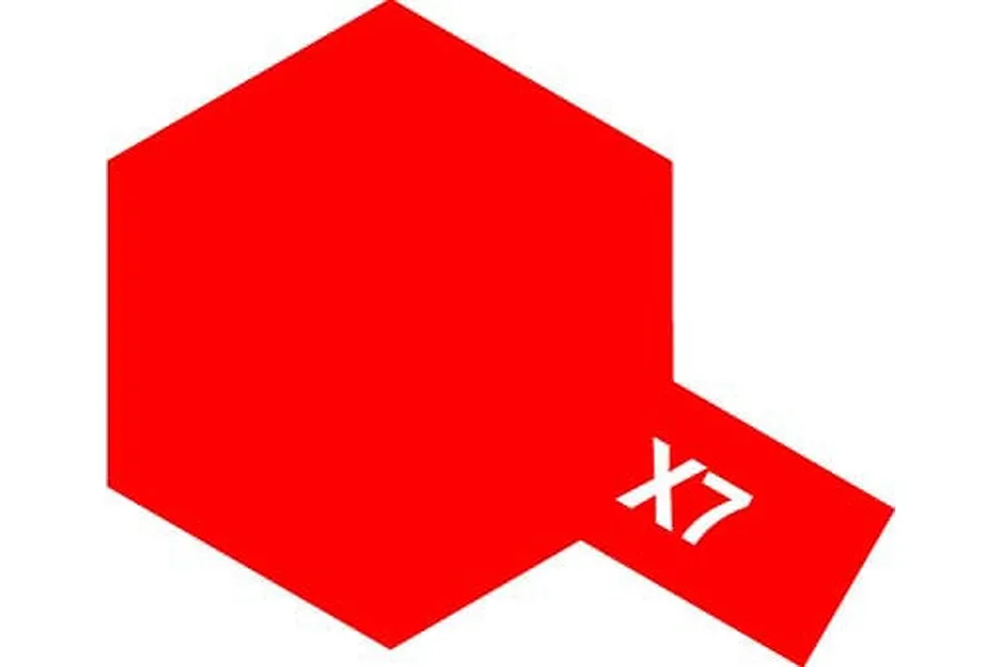 A red hexagonal icon with the text X7 in white, representing Tamiya X-7 Red Gloss Enamel Paint.