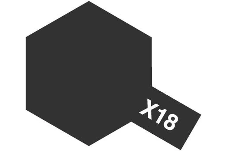 A graphic icon representing Tamiya X-18 paint, featuring a dark grey hexagon with a rectangular tab labeled X18 in white text.