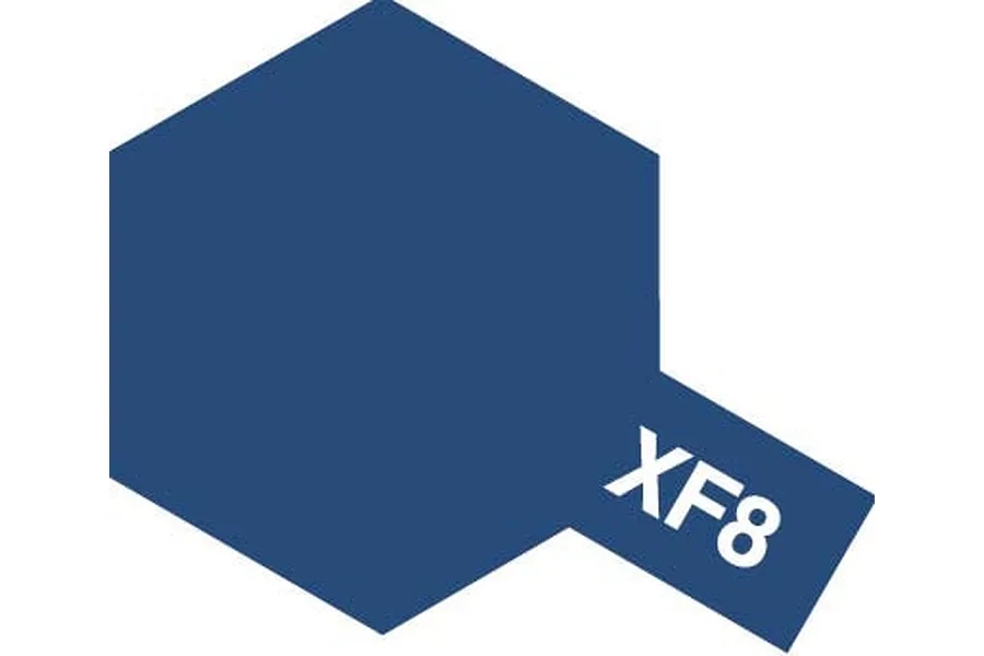 A graphic showing a blue hexagon with a small rectangular tab extending from the bottom right, labeled with the white text XF8.