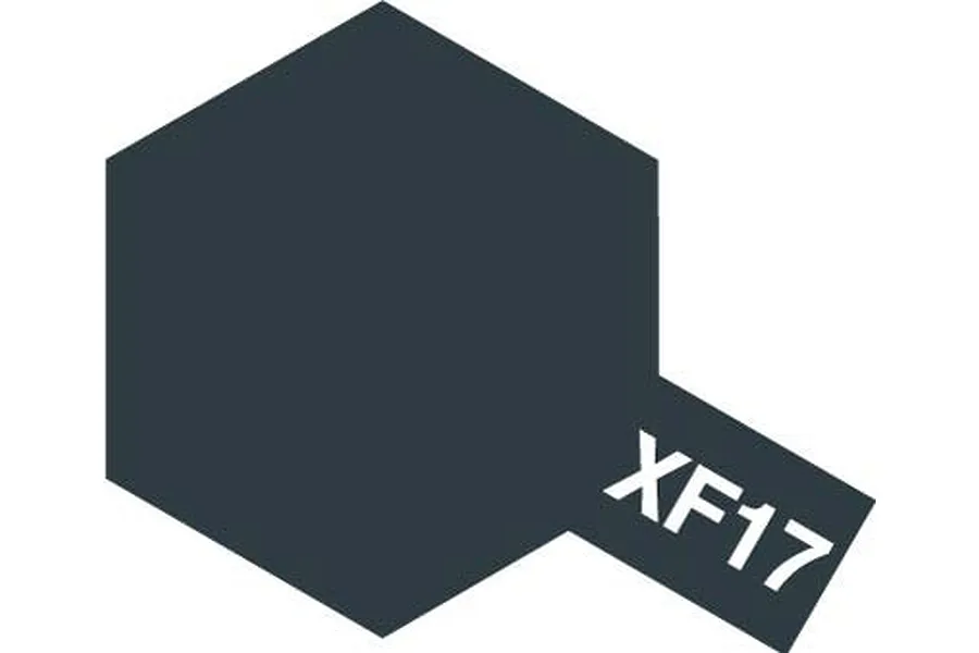 A hexagonal swatch of Tamiya XF-17 Sea Blue paint with the code XF17 printed in white on a small rectangular extension.