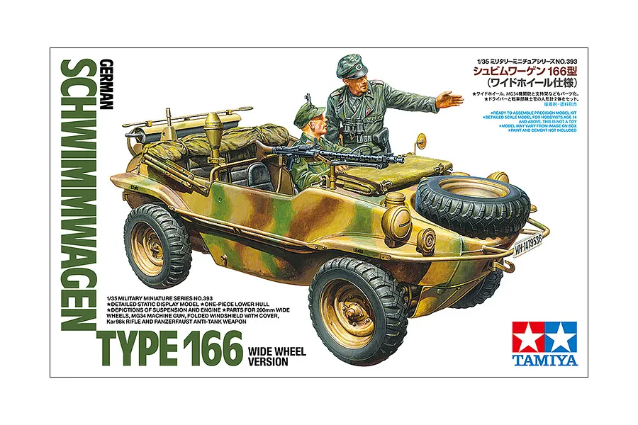 Tamiya 1/35 German Schwimmwagen T166 Wide Wheel Version Scaled Plastic Model Kit image 144605