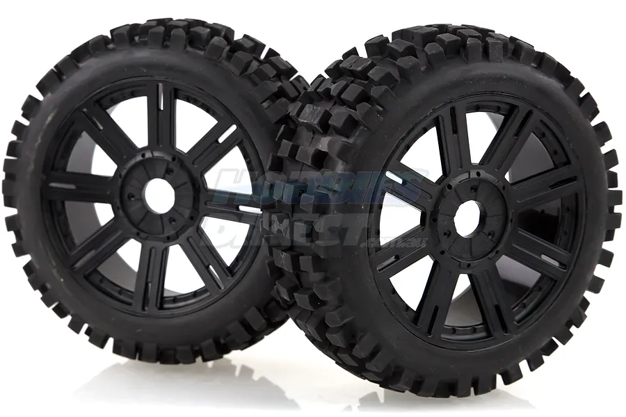Louise 3.3&amp;quot; B-ulldoze Tyres on Black 8 Spoke Rims - Glued Wheels 2Pcs image 14474