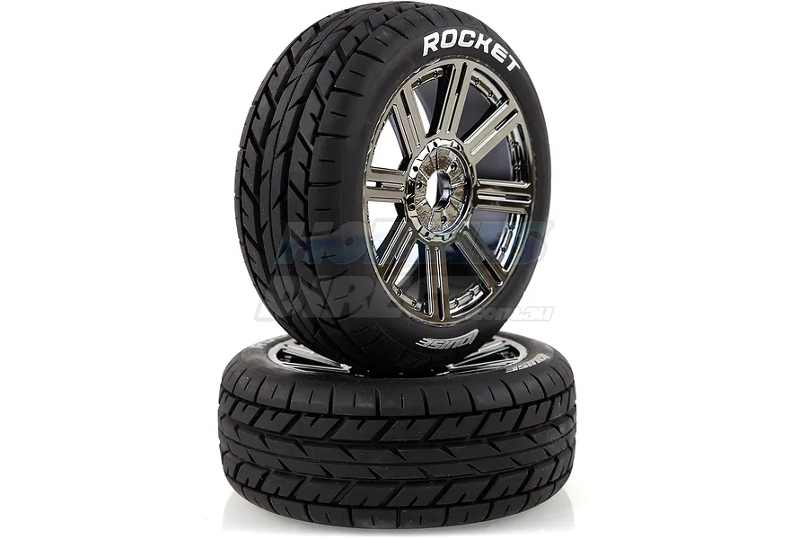 Louise 3.3&amp;quot; B-Rocket Tyres on Black Chrome 8 Spoke Rims - Glued Wheels 2Pcs image 14487