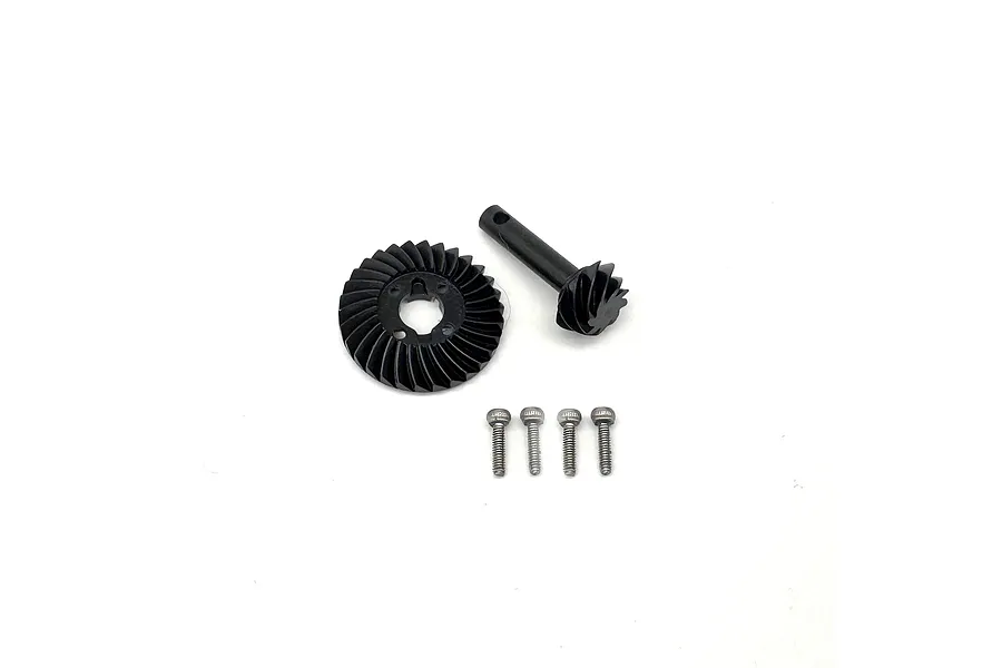 Reefs RC 30T/8T ring and pinion gear set including a ring gear, pinion gear, and four mounting screws on a white background.