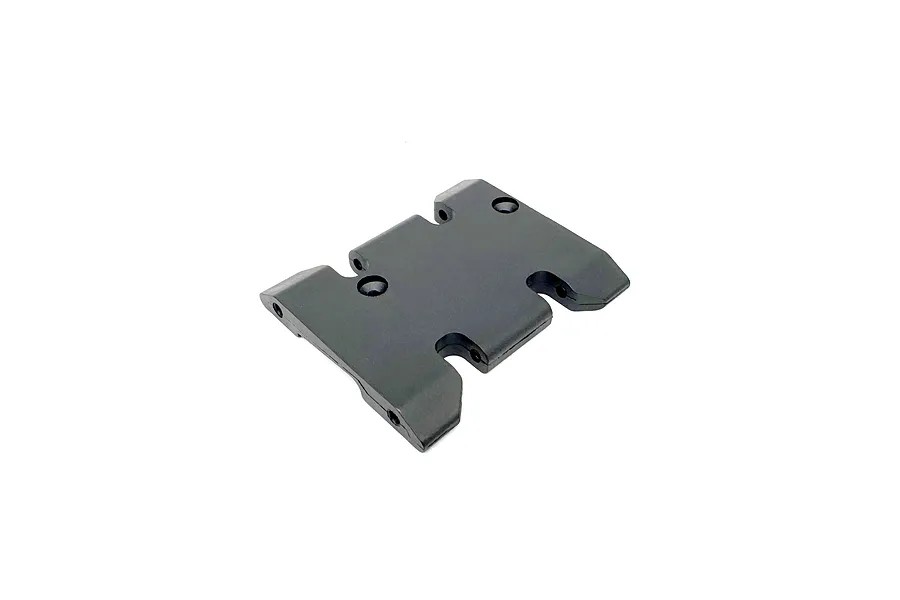 A black Reefs RC XP10 skid plate for RC crawlers shown from a high-angle perspective against a white background.