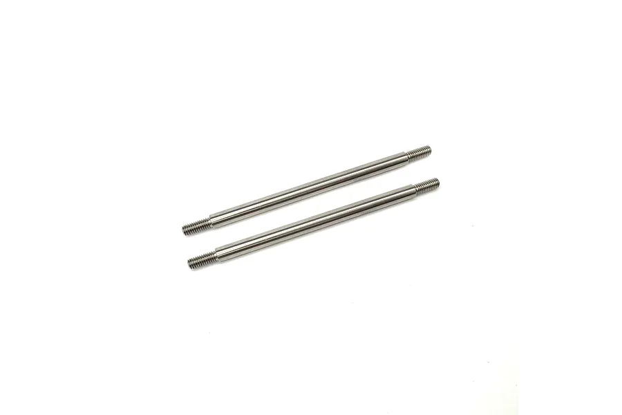 Two identical silver metal threaded suspension link rods for an RC vehicle on a white background.