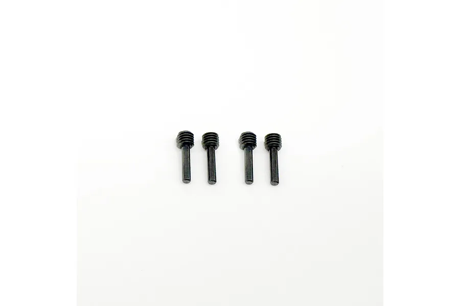 Four black metal partial thread grub shaft screws arranged in a row against a white background.