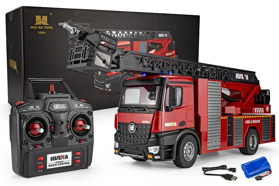 Huina Fire Truck with Water Cannon and Ladder RC Fire Truck Electric 2WD 1/14 Scale RTR image 146250