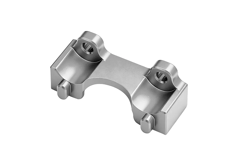 GPM Racing aluminium front shock mount in grey silver finish for RC vehicles.