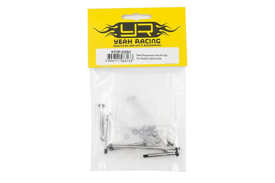 Yeah Racing Steel Suspension Arm Pin Set for Kyosho Optima Mid in original retail packaging.