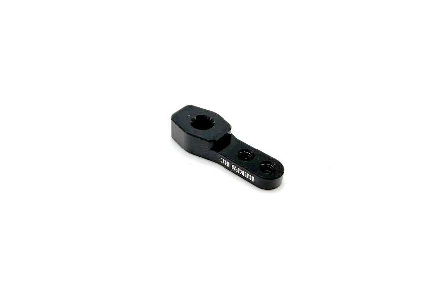 A black Reefs RC Pro Sub Micro servo horn viewed from an angle on a white background.