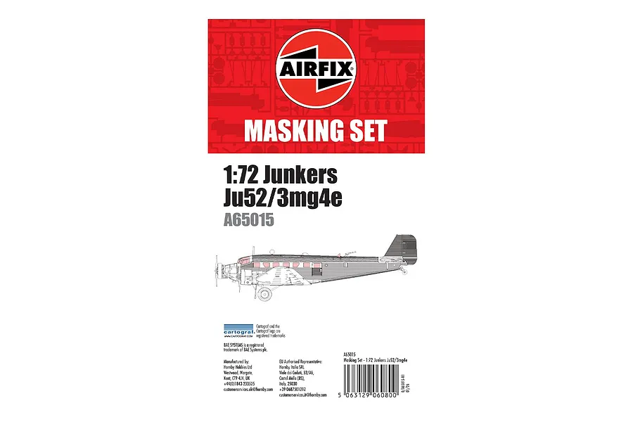 Airfix 1/72 scale Junkers Ju52/3mg4e masking set product packaging showing the Airfix logo and a technical drawing of the aircraft.