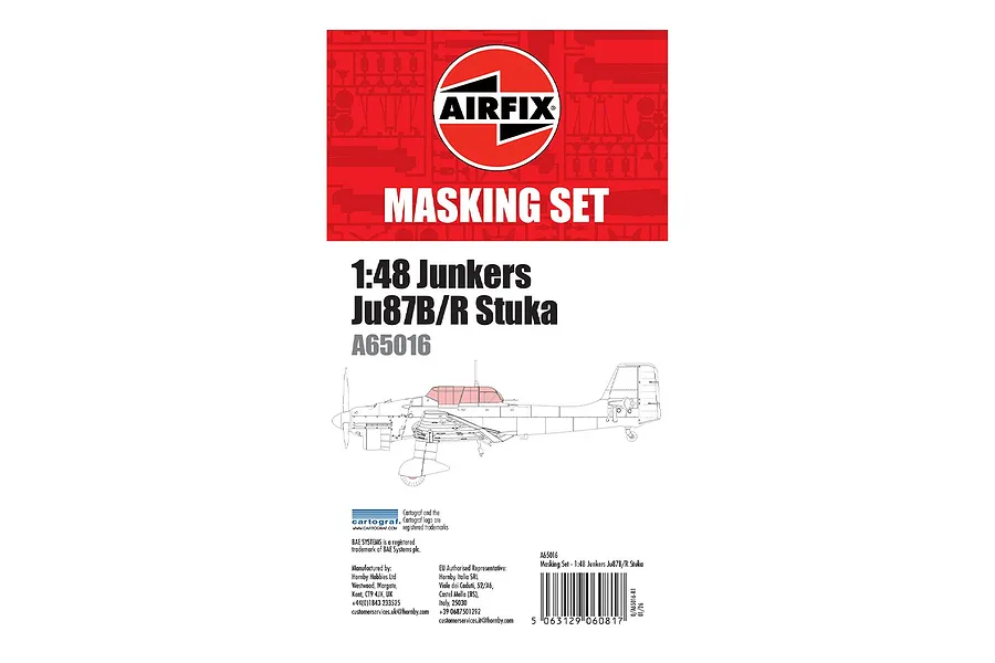 Airfix 1/48 scale Junkers Ju87B/R Stuka masking set packaging featuring the Airfix logo and a line drawing of the aircraft.