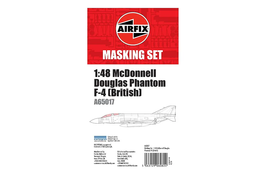 Airfix 1/48 McDonnell Douglas Phantom F-4 (British) masking set packaging showing the Airfix logo, product title, and a line drawing of the aircraft.