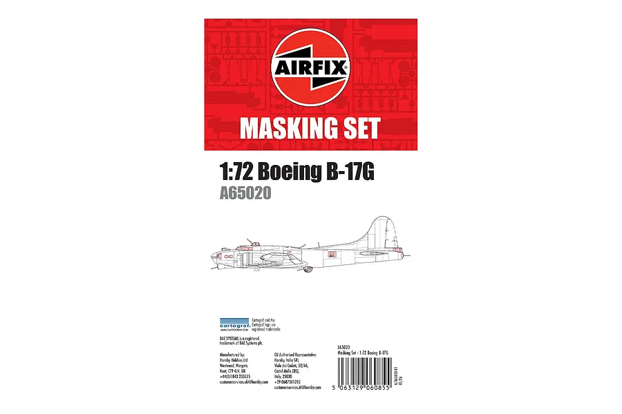 Airfix 1/72 Boeing B-17G Masking Set packaging showing the Airfix logo, product name, and a line drawing of the aircraft.