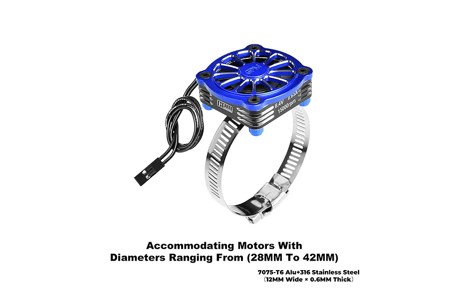 GPM Aluminium 28-42mm Adjustable Mount with 40x40mm Cooling Fan - Blue image 147558