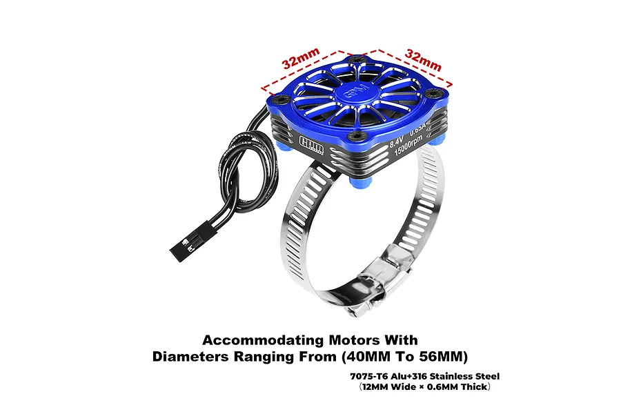 GPM Aluminium And Stainless Steel 40-56mm Adjustable Fan Mount with 40x40x10mm Cooling Fan - Blue image 147564