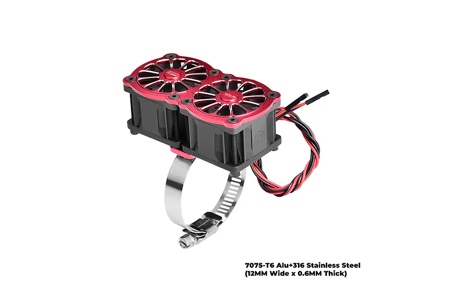 GPM Aluminium And Stainless Steel 40-56mm Adjustable Fan Mount with 40x28mm Dual Cooling Fans - Red image 147571
