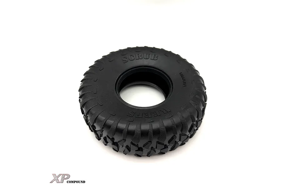 A single black Reefs RC Scrub 2.2 inch crawler tyre with aggressive tread pattern, shown against a white background.
