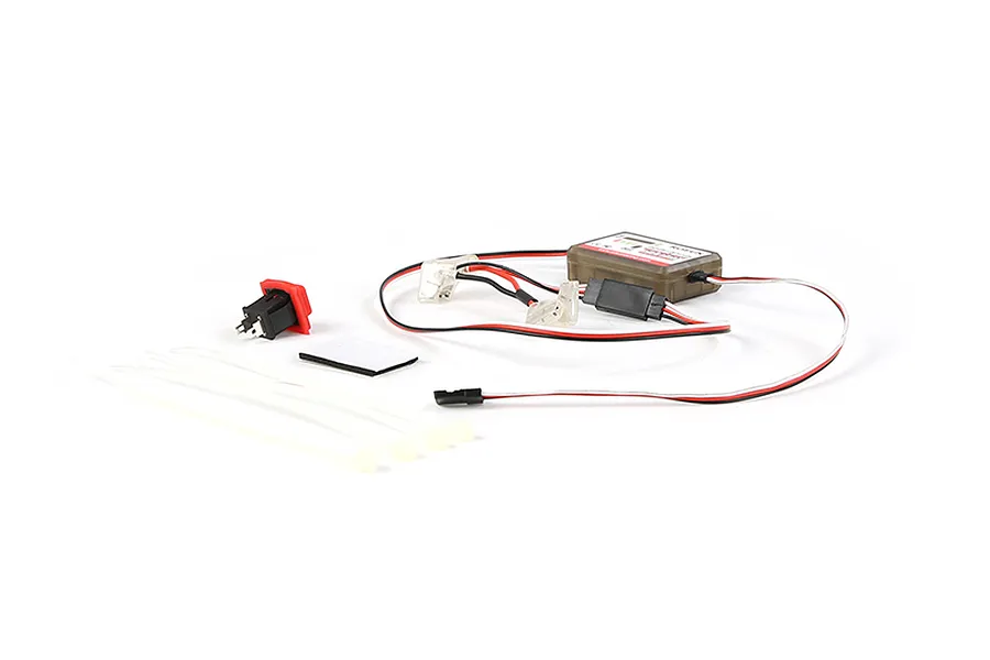 Rovan Gen 3 remote kill switch kit for RC cars including control module, red rocker switch, adhesive pad, and zip ties.