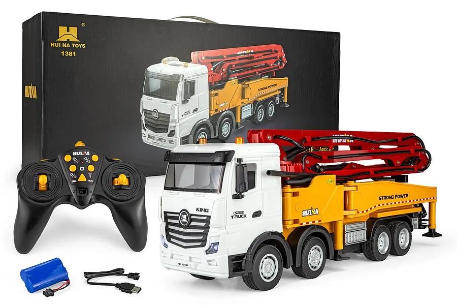 HuiNa 1381 RC Concrete Pump Truck Electric 4WD 1/18 Scale RTR - Red/Yellow image 148058