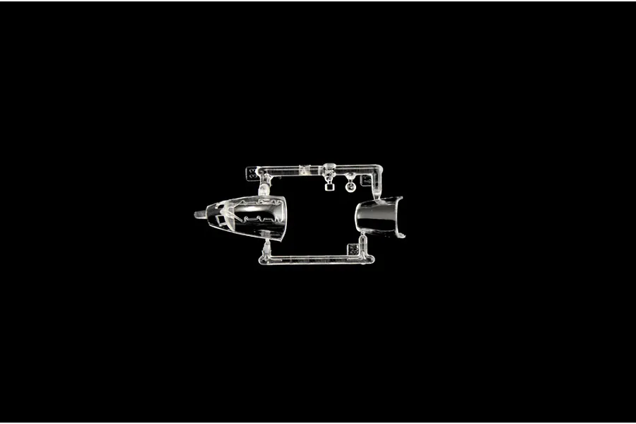 A clear plastic sprue containing the cockpit canopy and another small part for an Italeri 1/72 scale AV-8B Harrier II model kit.