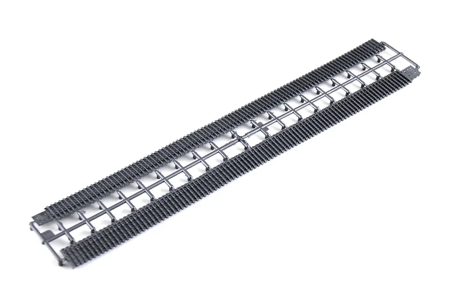 A grey plastic sprue containing a section of tank tracks for a 1/35 scale model kit.