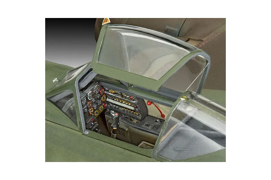 Close-up of the detailed cockpit interior of a 1/32 scale Messerschmitt Me262 model aircraft with the canopy open.