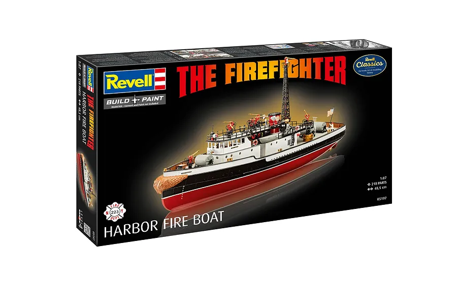 Revell 1/87 scale The Firefighter Harbor Fire Boat plastic model kit box showing a finished model of the ship.