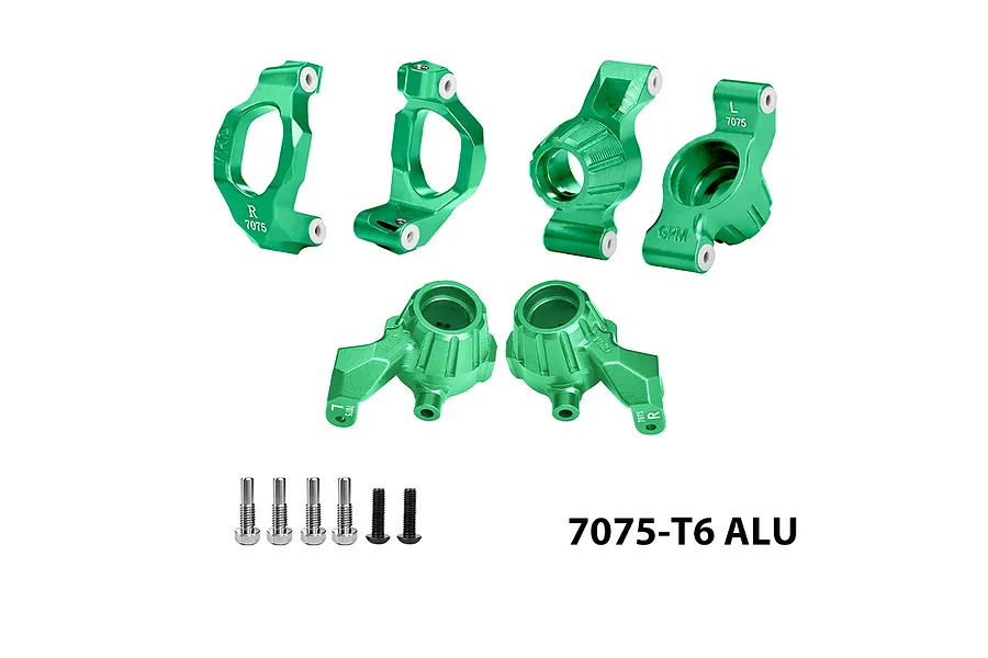 GPM Aluminium Front Steering Hubs, Hub Carriers (C-Hubs) and Rear Hubs Set - Green image 148657