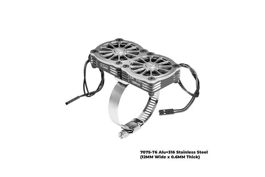 GPM Aluminium And Stainless Steel 40-56mm Adjustable Fan Mount with 40x40x10mm Dual Cooling Fans - Silver image 149223