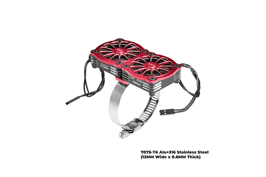 GPM Aluminium And Stainless Steel 40-56mm Adjustable Fan Mount with 40x40x10mm Dual Cooling Fans - Red image 149224