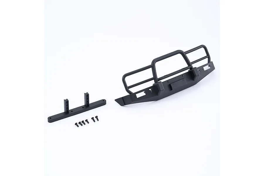 FMS 1/10 scale Rhino style RC bumper with mounting bracket and four small black screws on a white background.