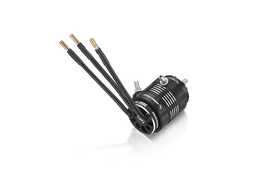 Hobbywing Seaking V2 3660SL brushless motor for RC boats with water cooling jacket and three bullet connectors.
