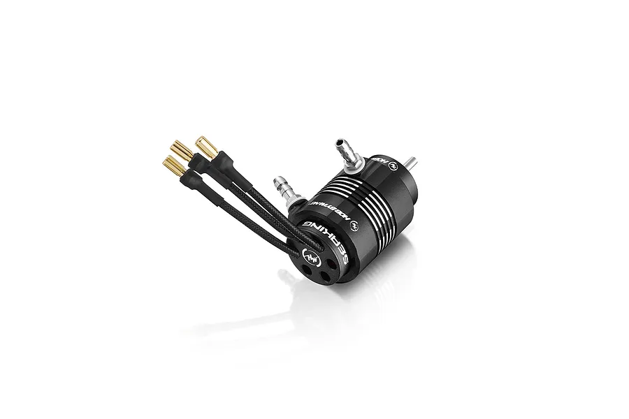 Hobbywing Seaking V2 2040SL brushless motor with water-cooling jacket and three bullet connectors.