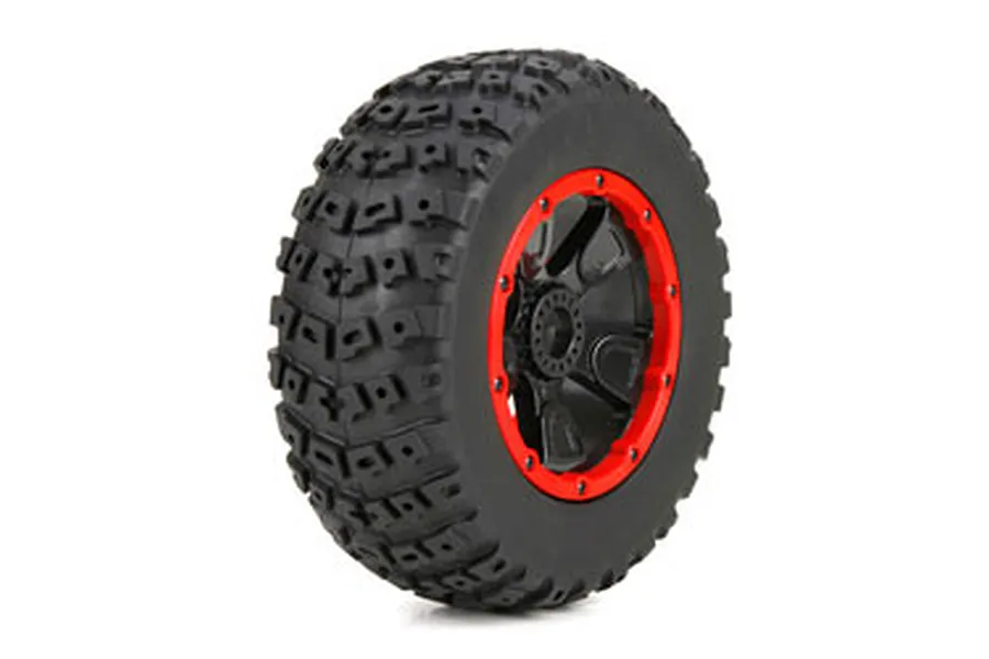 Losi 4.7/5.5&amp;quot; DBXL Off Road Tyres on Black/Red Rims - Beadlocked Wheels 2Pcs image 14942