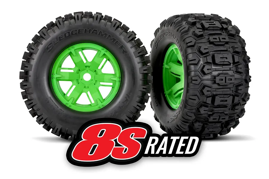 Traxxas 4.0/5.5&amp;quot; Sledgehammer Tyres on Green X-Maxx Rims - Glued Wheels 2Pcs image 149537