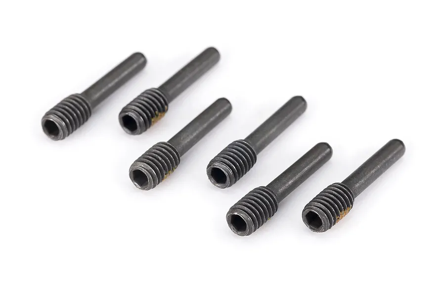 A set of six Traxxas 4x18mm fine thread grub pin screws arranged on a white background.