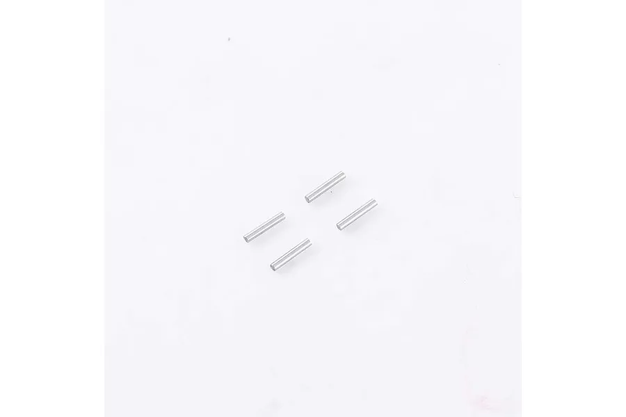 Four small silver metal axle pins arranged on a plain white background.