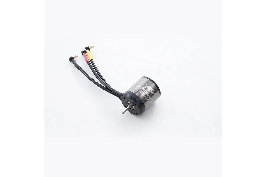 FMS Predator 3541 2100Kv brushless motor with three wires and bullet connectors against a white background.