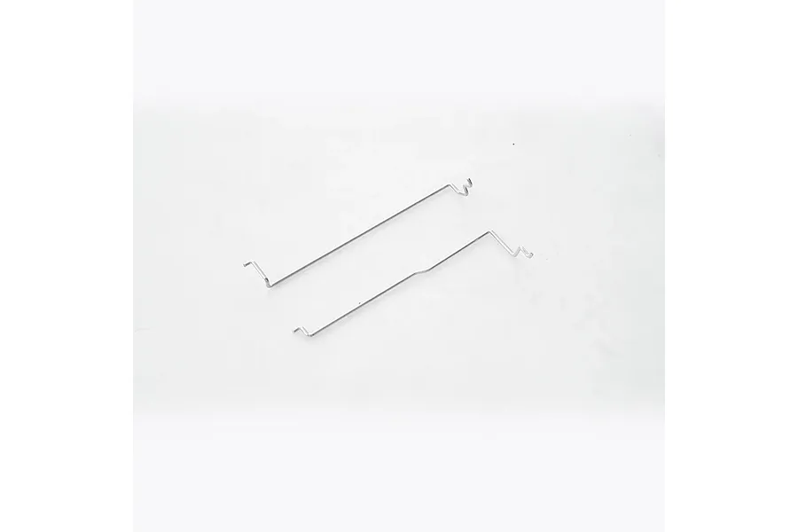 Two thin silver metal rods with bent ends designed for FMS RC vehicle drivetrain components.