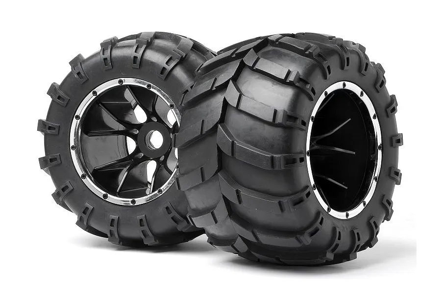 Maverick 1/10 Blackout Mounted Tyres on 5 Spoke Rims - Glued Wheels 2Pcs image 149933