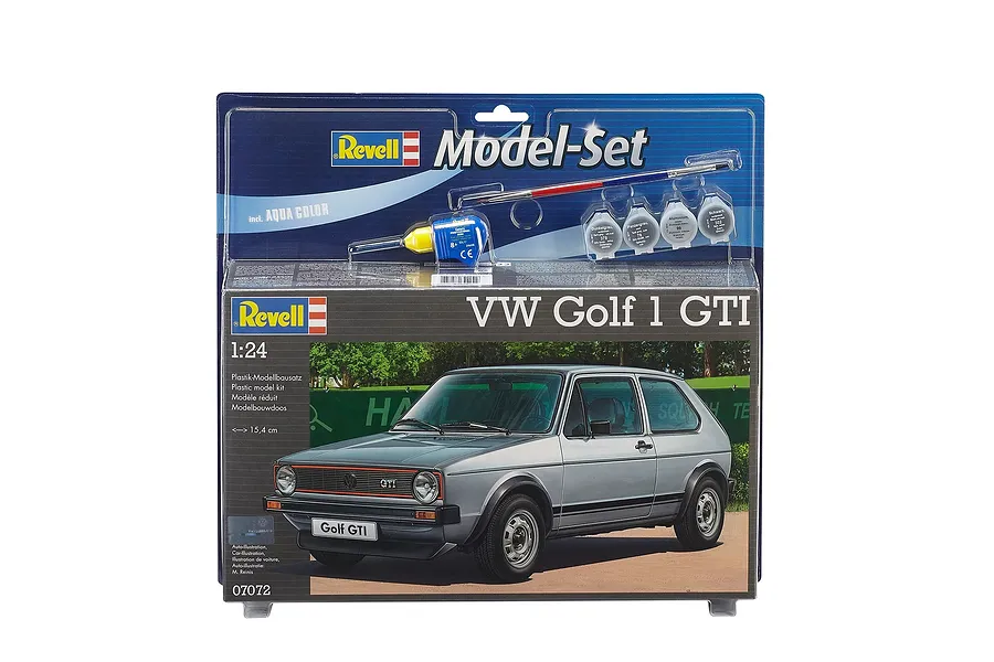 Revell 1/24 scale VW Golf 1 GTI plastic model starter kit in its original blister pack packaging.
