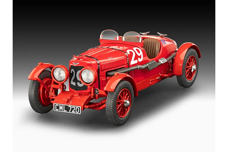 A completed Revell 1/32 scale Aston Martin Ulster model car painted red with racing number 29 on the side and front grille.