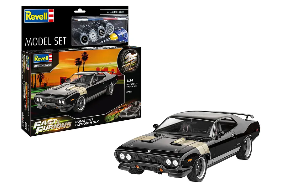 Revell 1/24 Fast &amp;amp; Furious - Dominic&amp;#039;s 1971 Plymouth GTX Scaled Plastic Model Starter Kit image 1