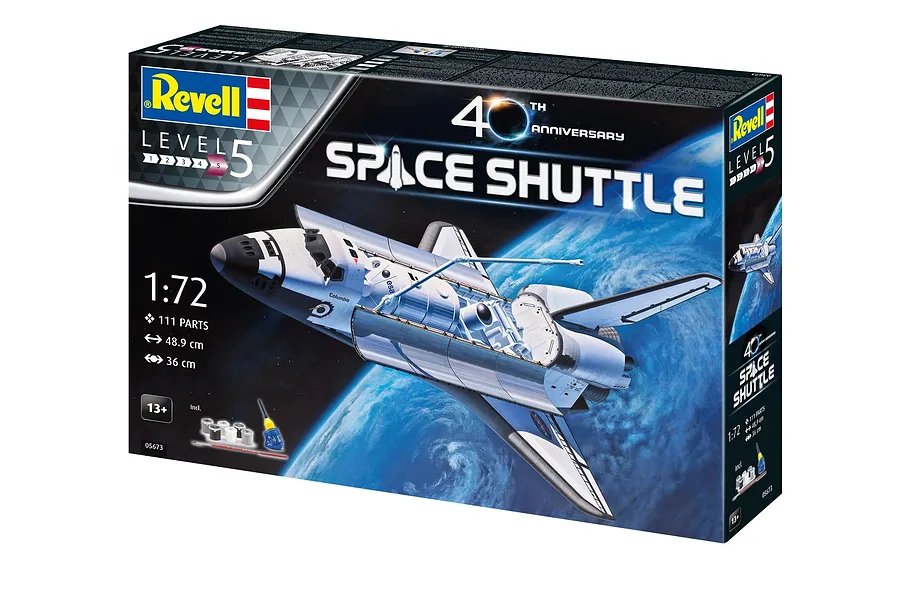 Revell 1/72 scale Space Shuttle 40th Anniversary plastic model kit box showing the shuttle in orbit.