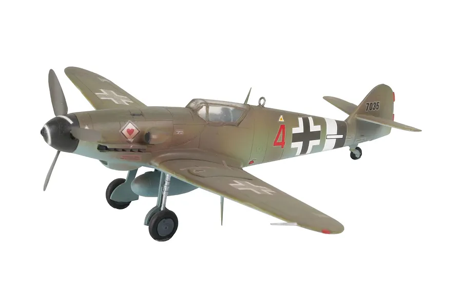 A fully assembled and painted 1/72 scale plastic model of a Messerschmitt Bf 109 G-10 fighter aircraft, shown from a front-quarter angle.