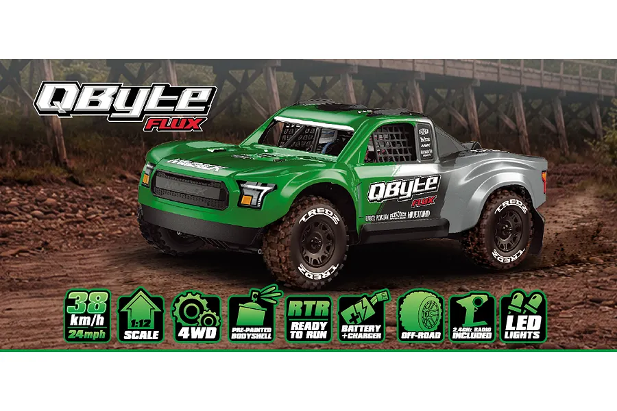 Maverick QByte SC Flux RC Short Course Truck Electric Brushless 4WD 1/12 Scale RTR - Green image 151461