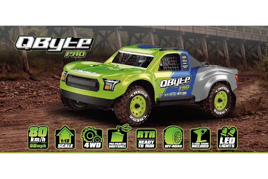 Maverick QByte SC Pro RC Short Course Truck Electric Brushless 4WD 1/12 Scale RTR - Fluoro Green image 151462